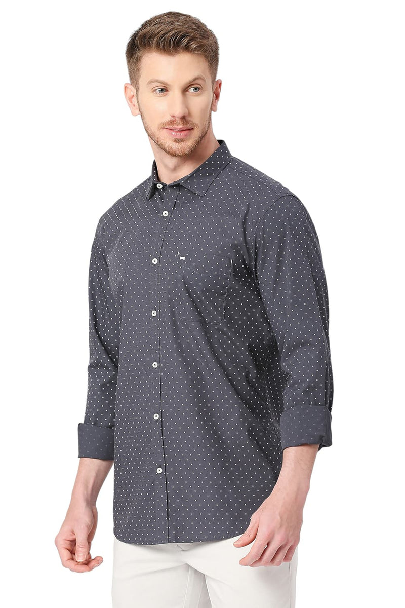 BASICS SLIM FIT COTTON POPLIN PRINTED SHIRT