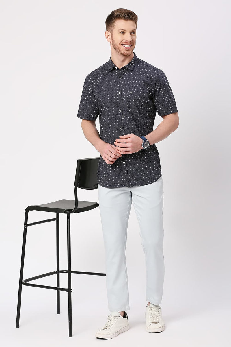 Slim Fit Cotton Poplin Printed Halfsleeves Shirt