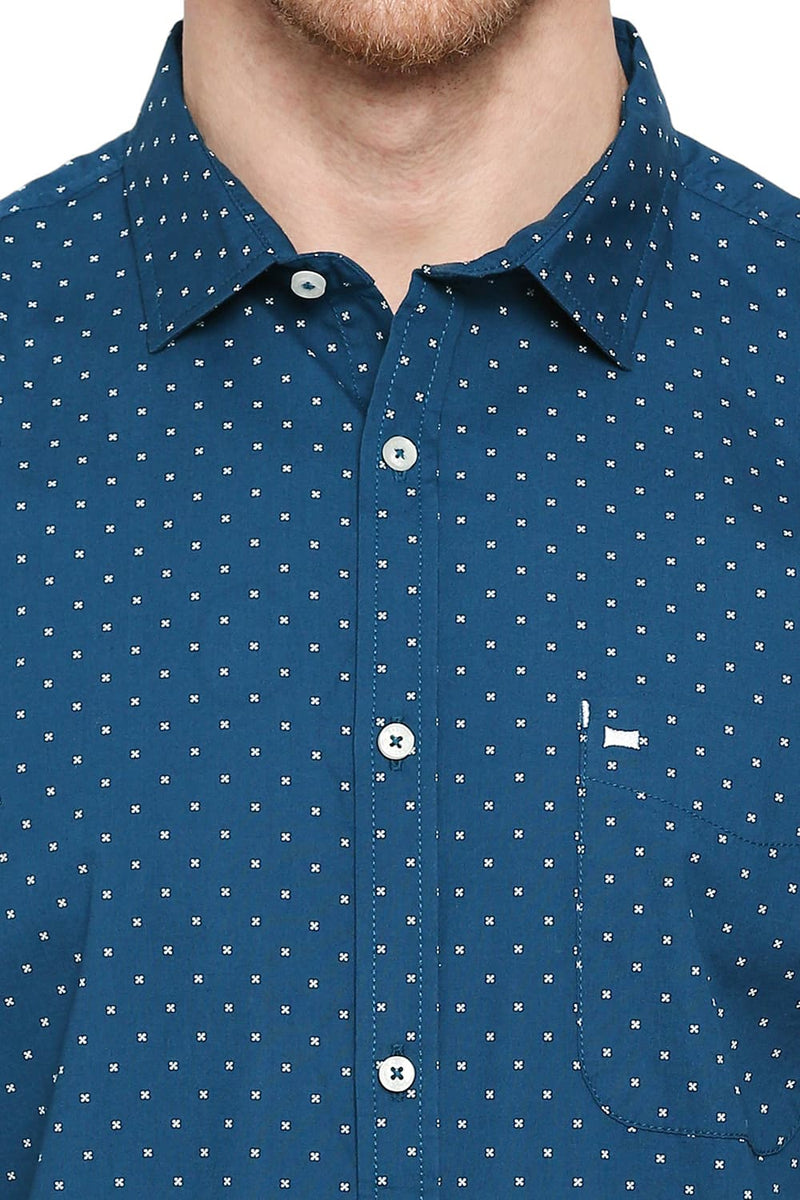 BASICS SLIM FIT COTTON POPLIN PRINTED HALFSLEEVES SHIRT