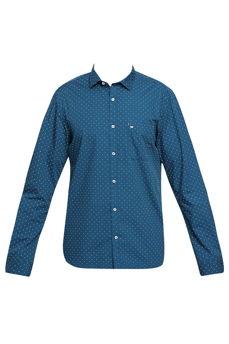 BASICS SLIM FIT BLUE CORAL COTTON POPLIN PRINTED SHIRT
