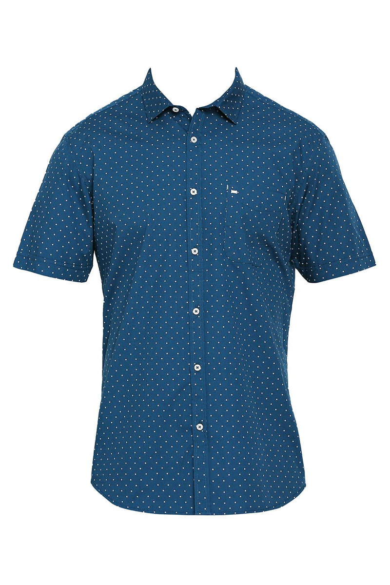 BASICS SLIM FIT COTTON POPLIN PRINTED HALFSLEEVES SHIRT