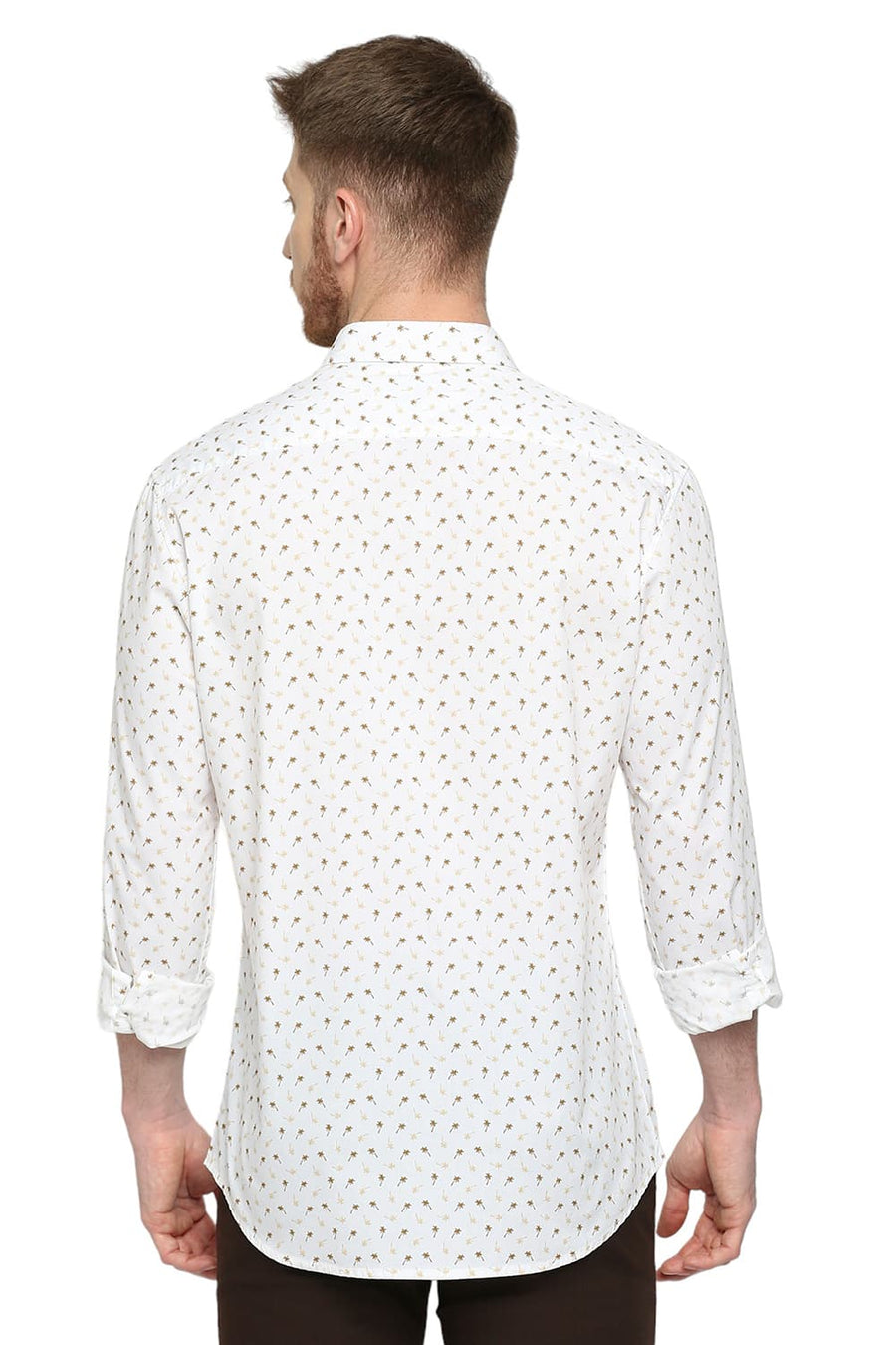 BASICS SLIM FIT DACHSHUND BROWN COTTON POPLIN PRINTED SHIRT