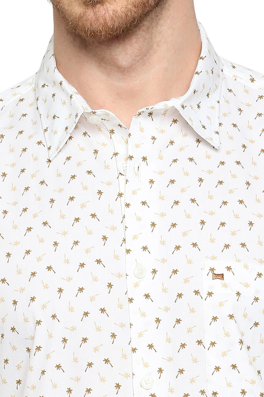 BASICS SLIM FIT DACHSHUND BROWN COTTON POPLIN PRINTED SHIRT