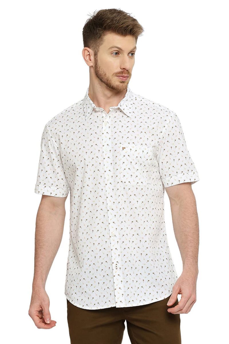 BASICS SLIM FIT COTTON POPLIN PRINTED SHIRT