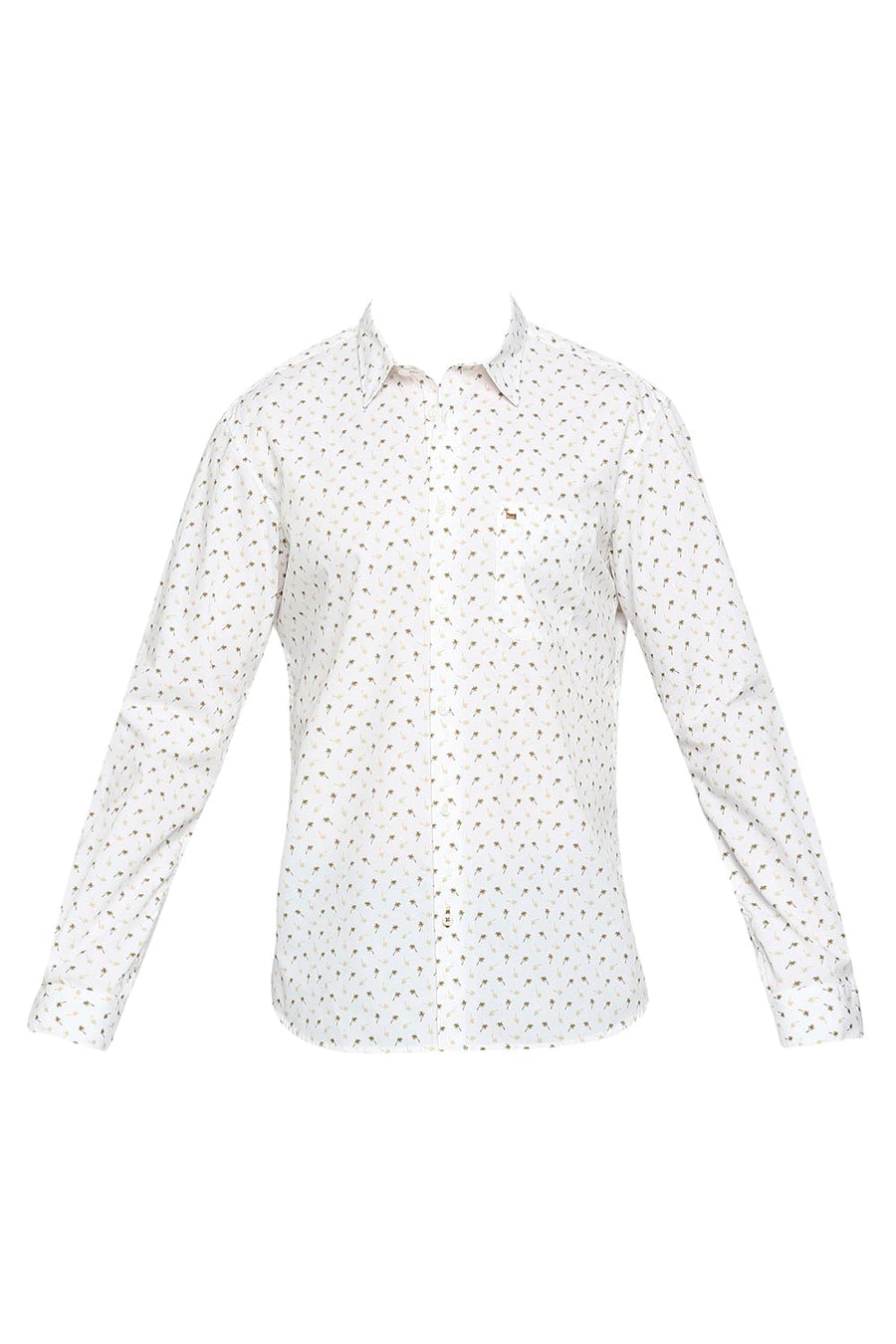 BASICS SLIM FIT DACHSHUND BROWN COTTON POPLIN PRINTED SHIRT