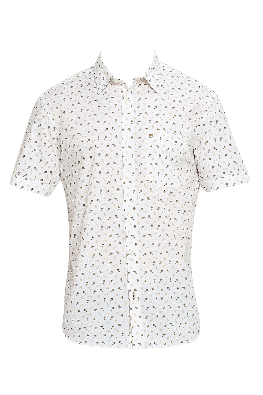 BASICS SLIM FIT COTTON POPLIN PRINTED HALFSLEEVES SHIRT