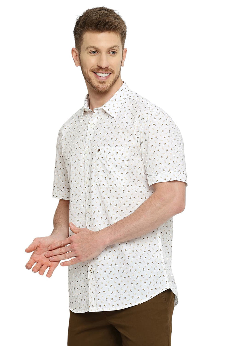 BASICS SLIM FIT COTTON POPLIN PRINTED HALFSLEEVES SHIRT