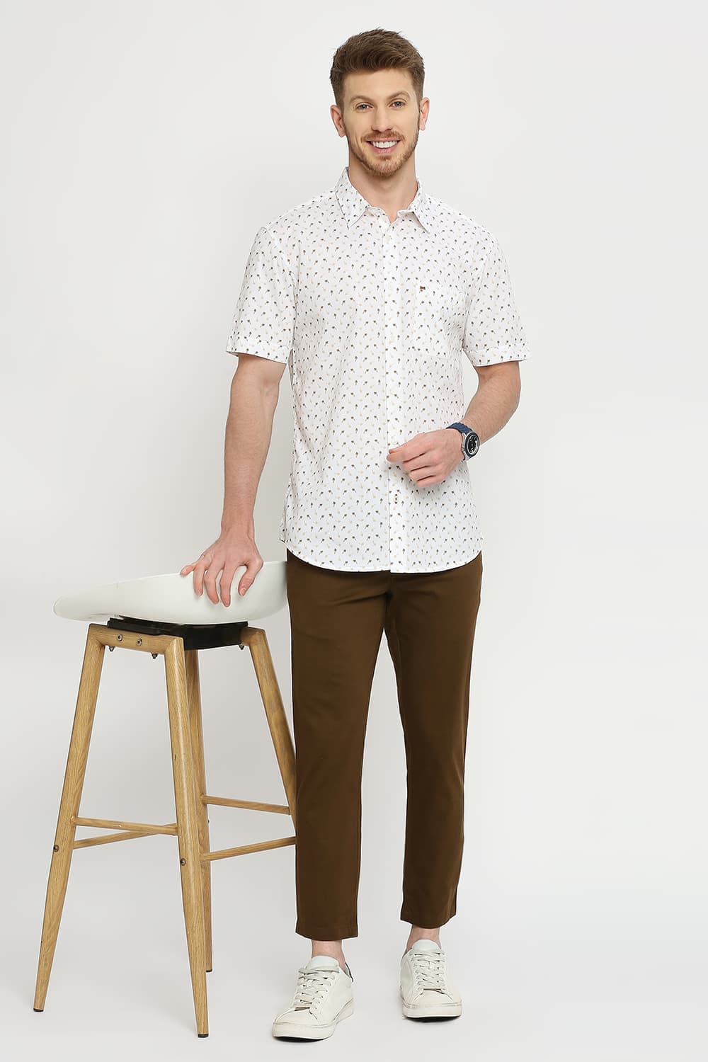 Slim Fit Cotton Poplin Printed Halfsleeves Shirt