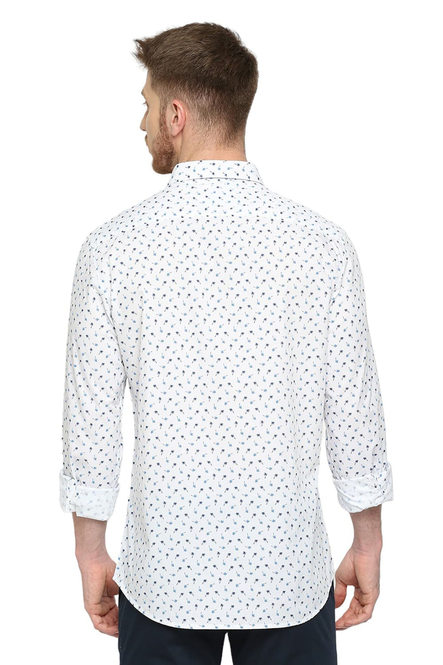 BASICS SLIM FIT STARGAZER BLUE COTTON POPLIN PRINTED SHIRT