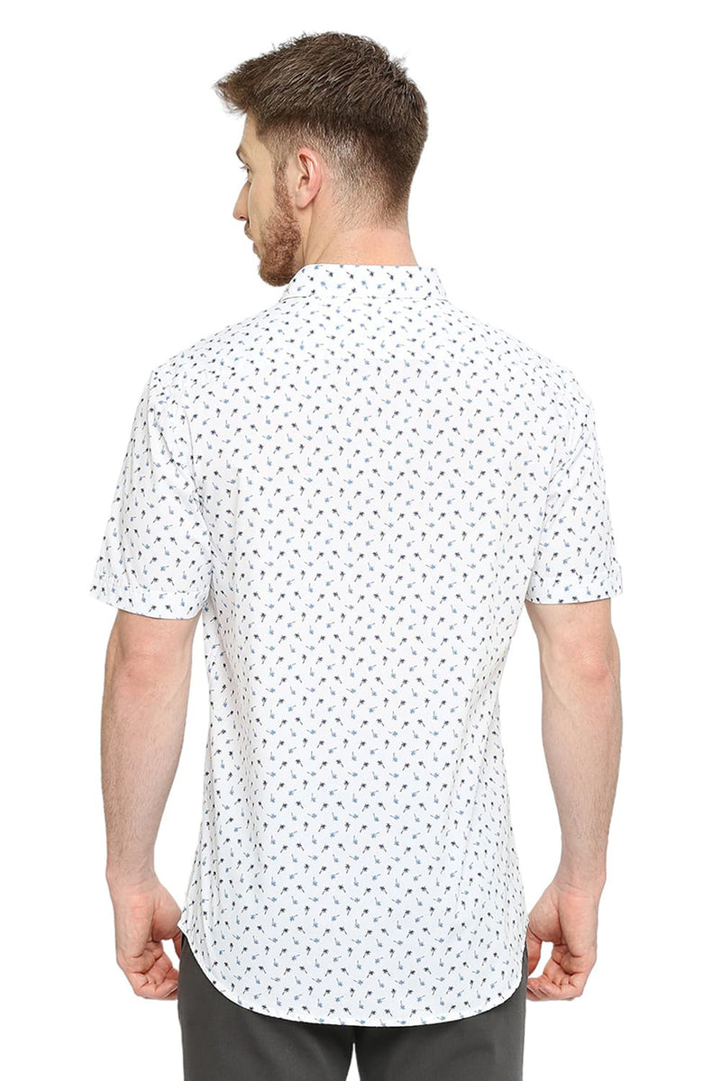 BASICS SLIM FIT COTTON POPLIN PRINTED HALFSLEEVES SHIRT