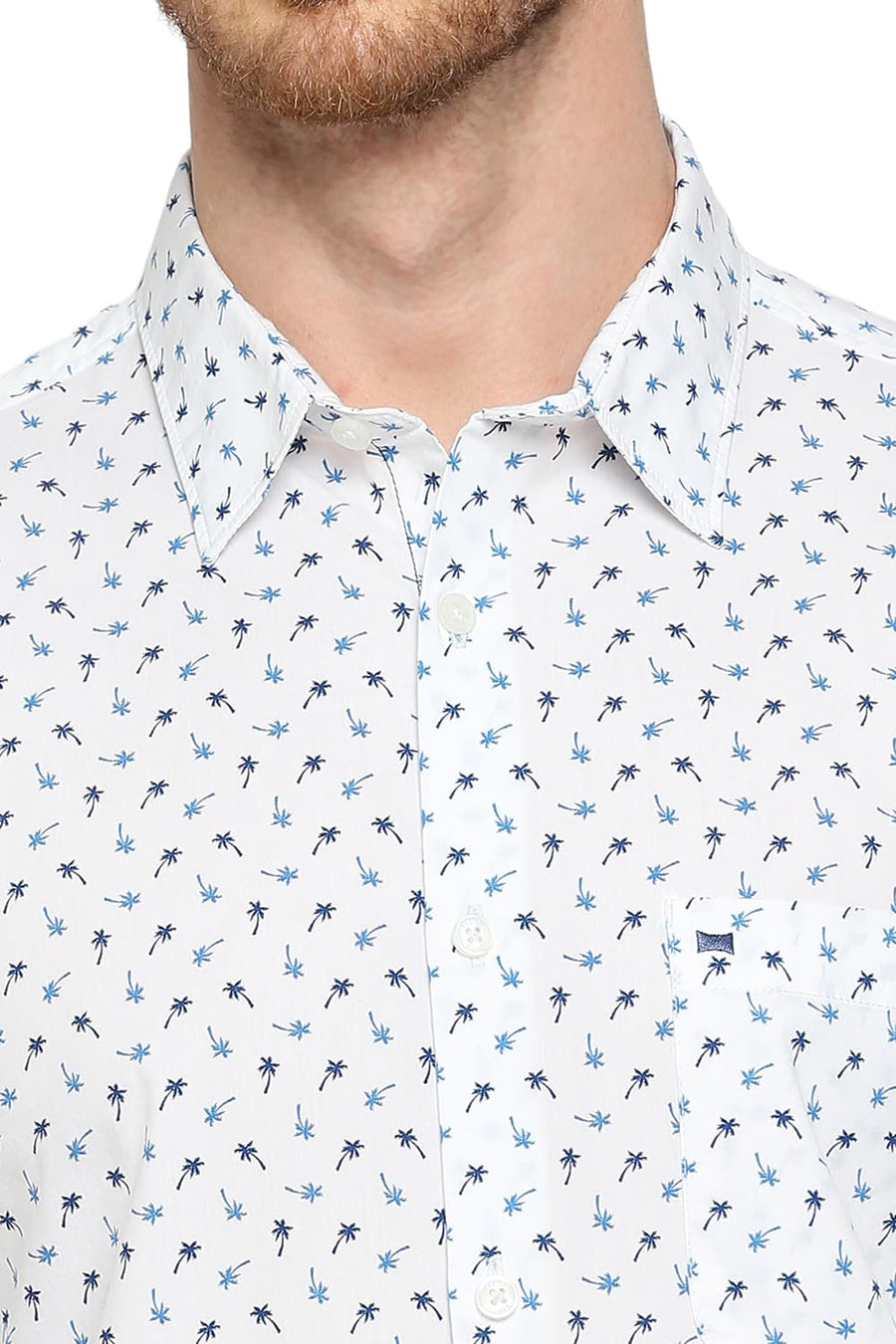 BASICS SLIM FIT STARGAZER BLUE COTTON POPLIN PRINTED SHIRT