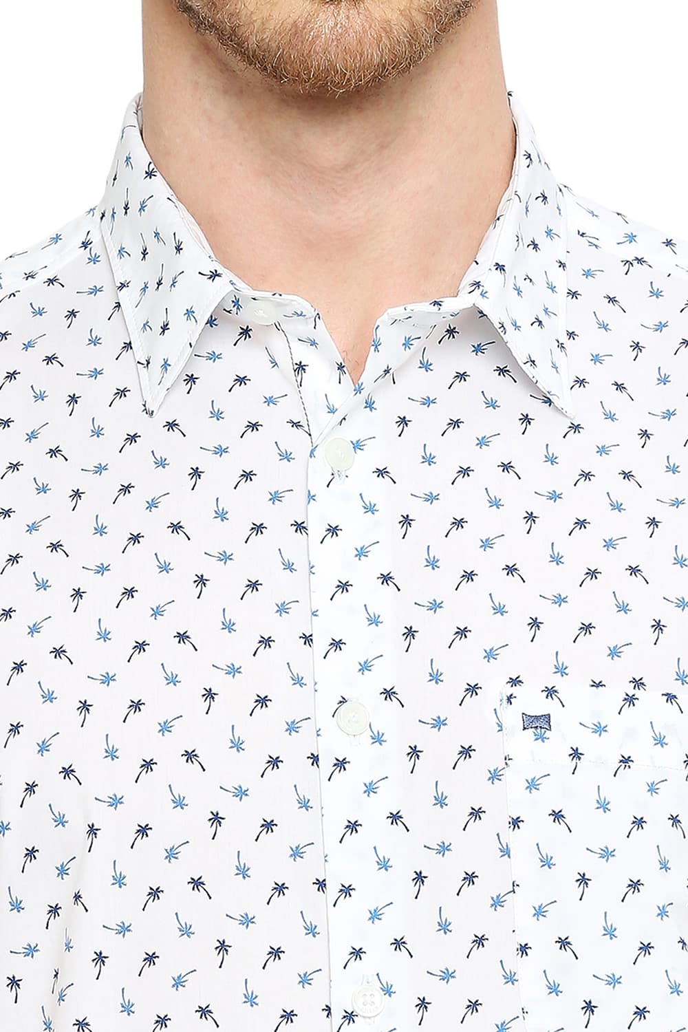 BASICS SLIM FIT COTTON POPLIN PRINTED HALFSLEEVES SHIRT