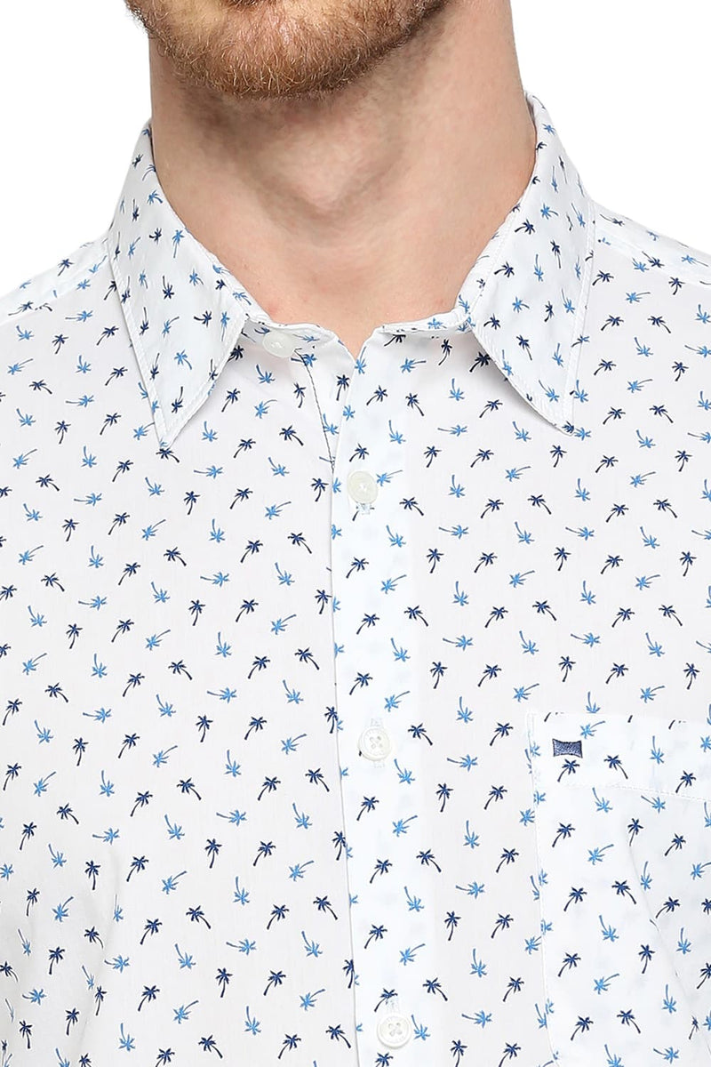 BASICS SLIM FIT COTTON POPLIN PRINTED SHIRT