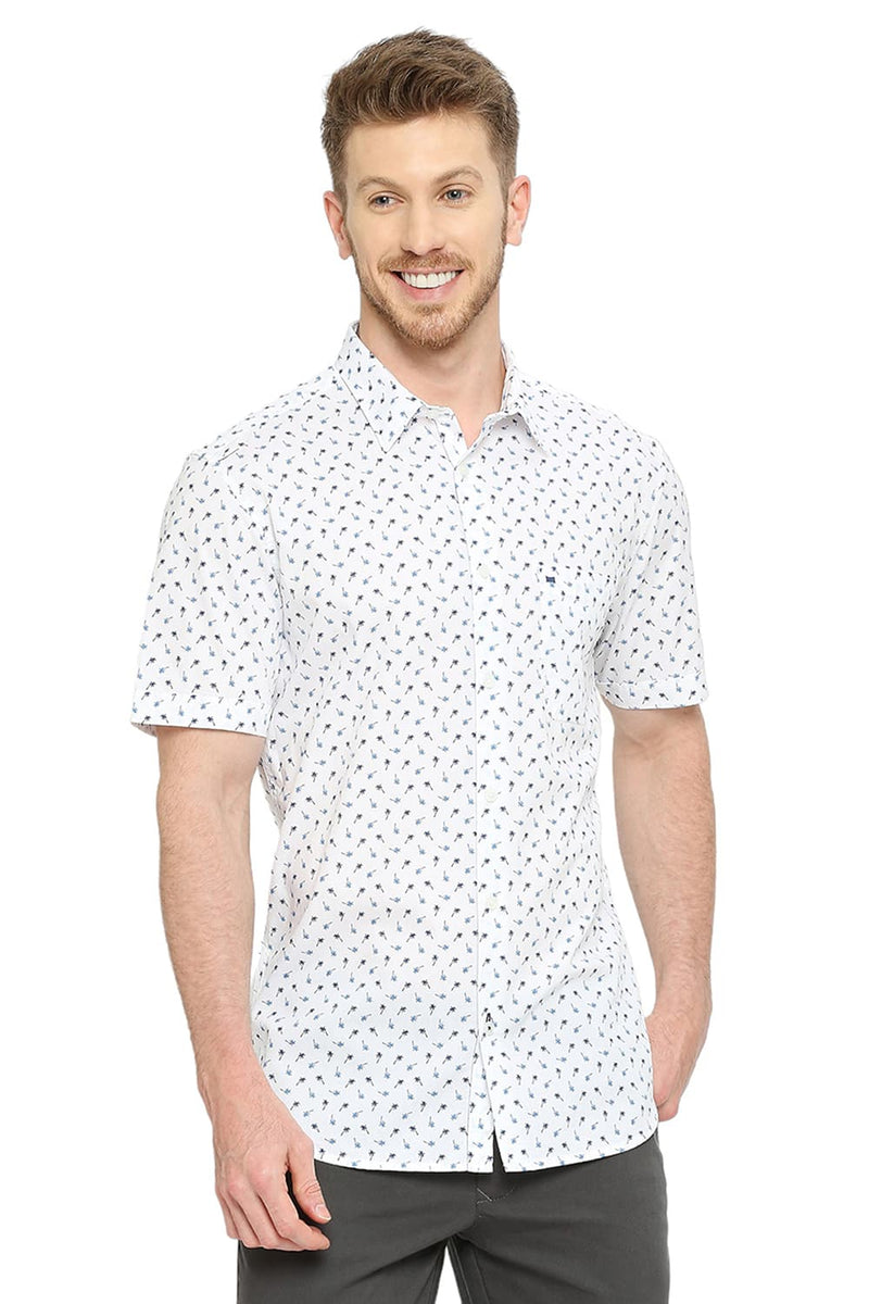 BASICS SLIM FIT COTTON POPLIN PRINTED HALFSLEEVES SHIRT