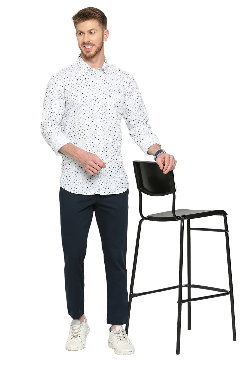 BASICS SLIM FIT COTTON POPLIN PRINTED SHIRT