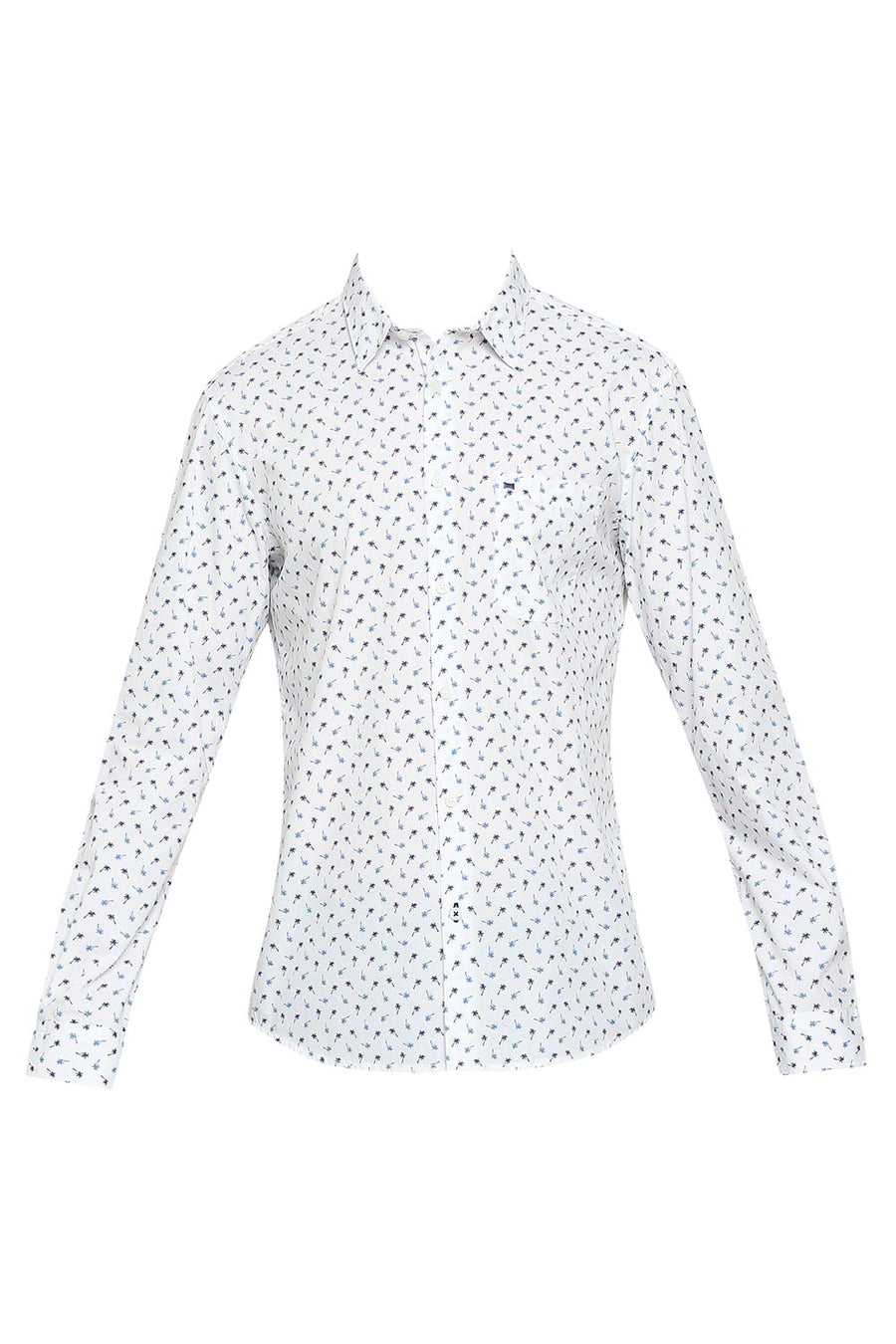 BASICS SLIM FIT STARGAZER BLUE COTTON POPLIN PRINTED SHIRT