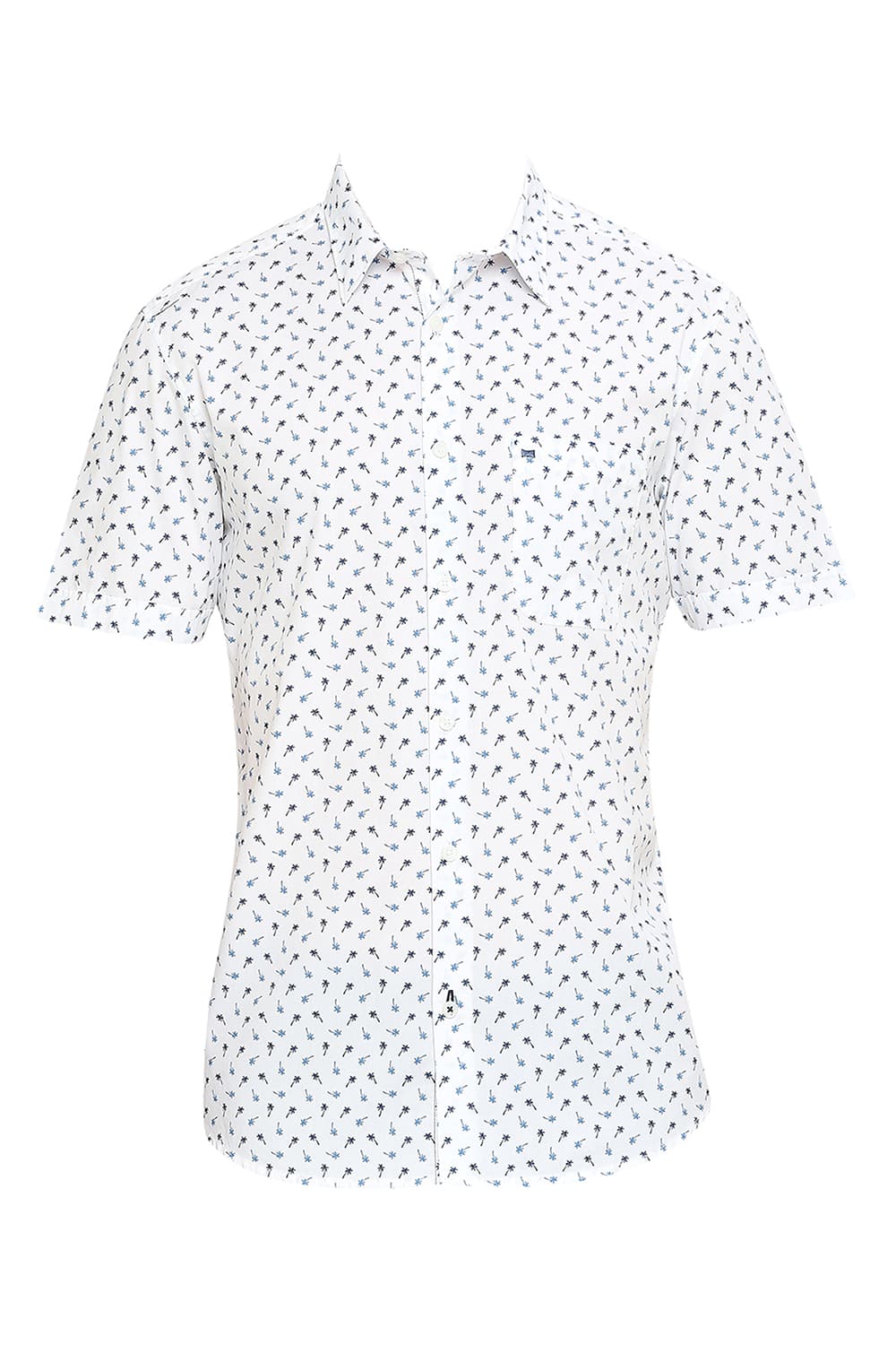 BASICS SLIM FIT COTTON POPLIN PRINTED HALFSLEEVES SHIRT