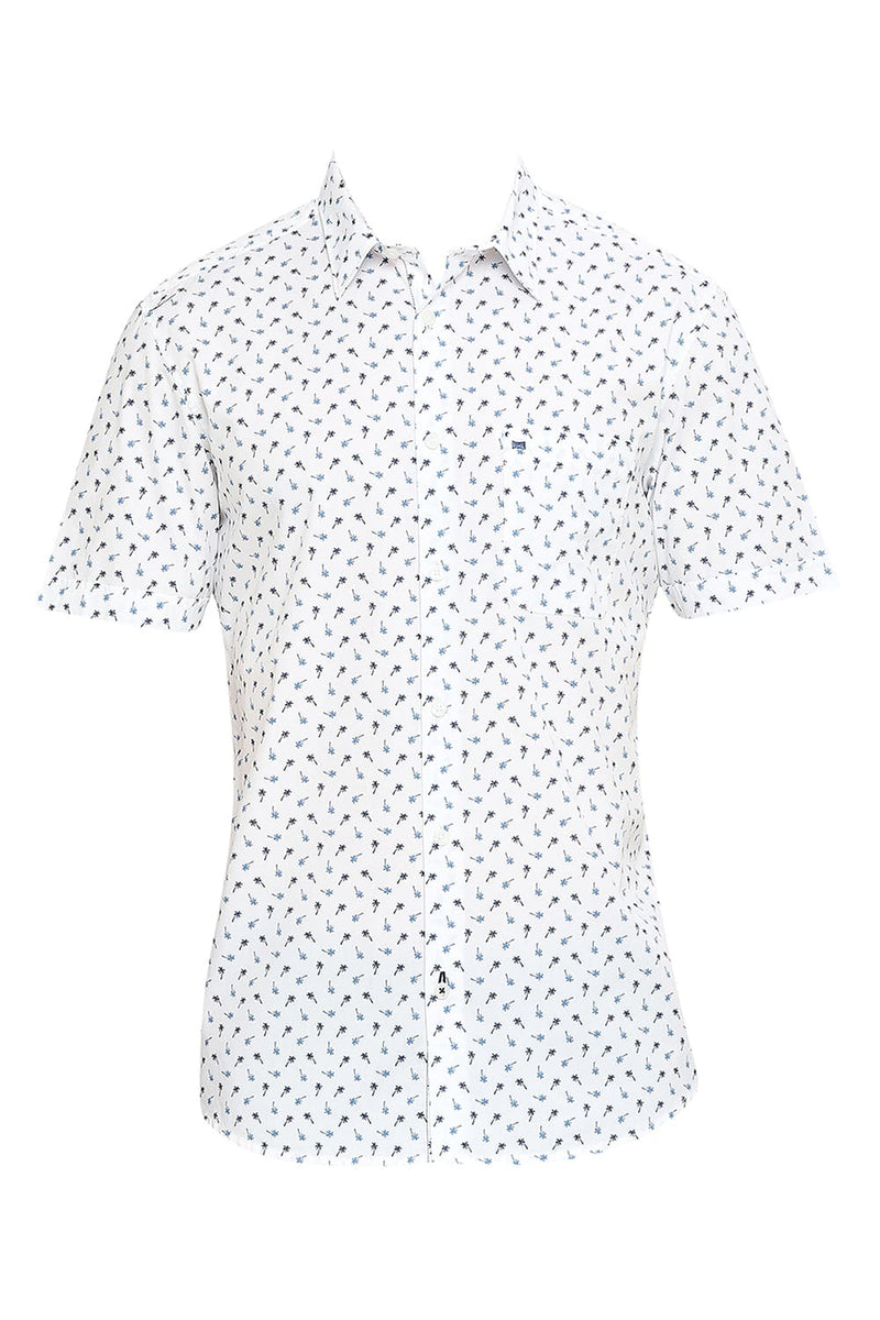 BASICS SLIM FIT COTTON POPLIN PRINTED HALFSLEEVES SHIRT