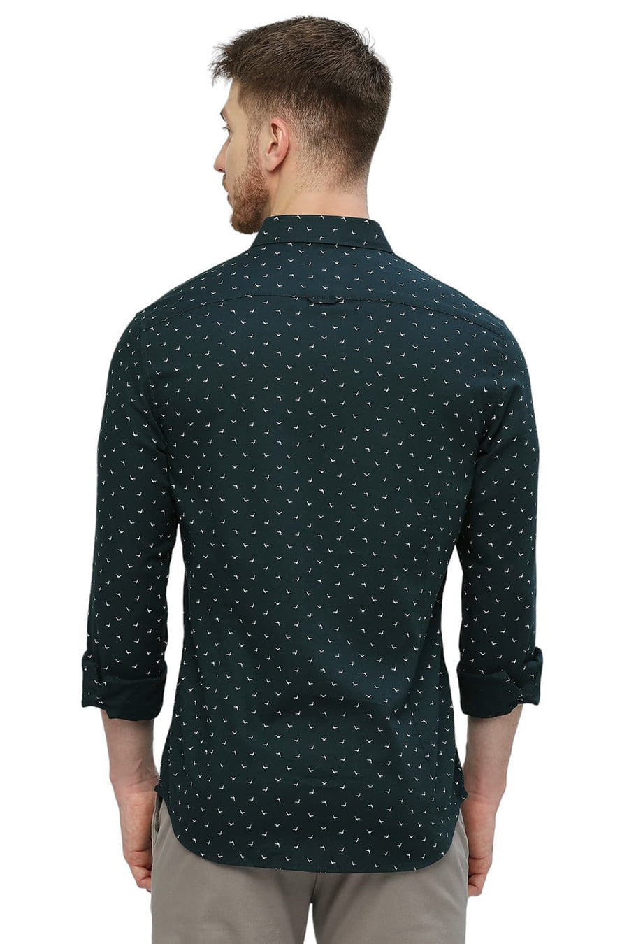 BASICS SLIM FIT DEEP LAKE TEAL COTTON DOBBY PRINTED SHIRT