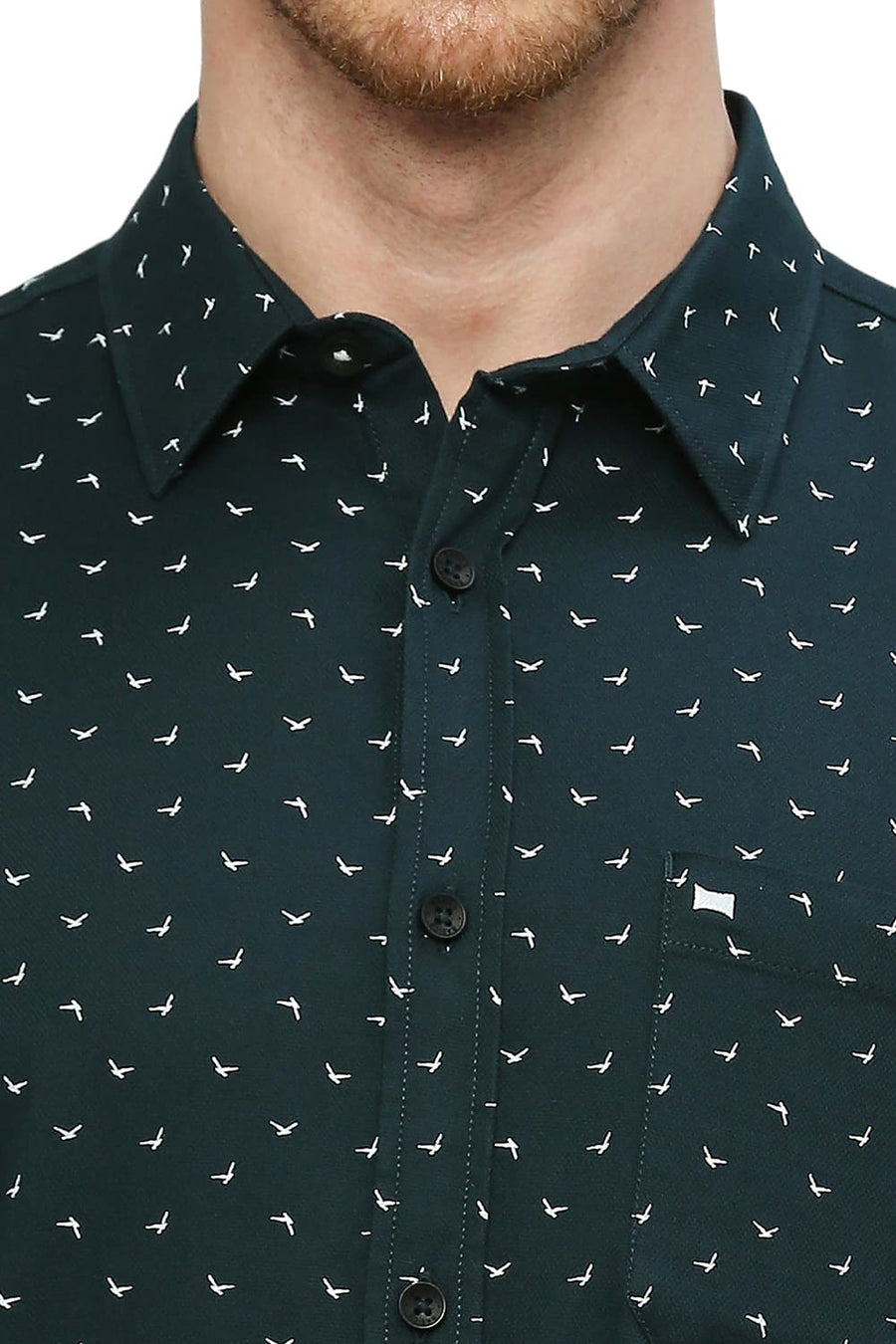 BASICS SLIM FIT DEEP LAKE TEAL COTTON DOBBY PRINTED SHIRT