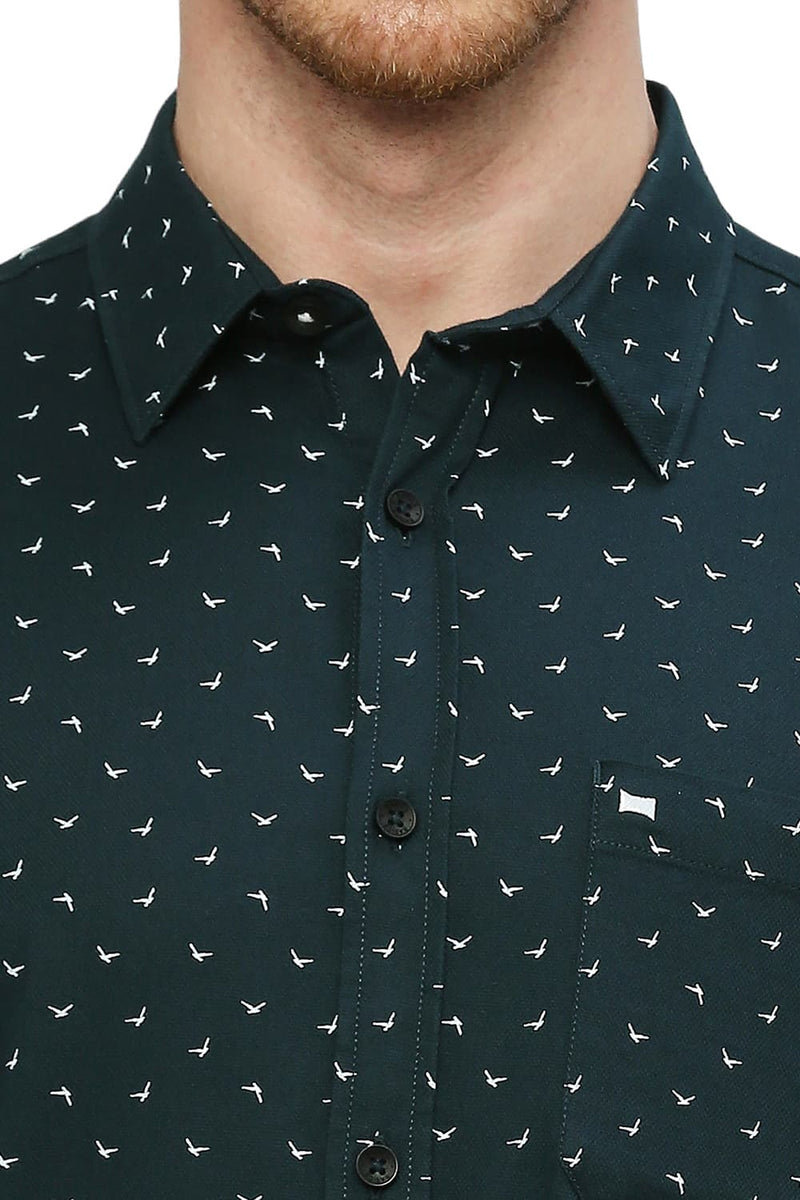 BASICS SLIM FIT COTTON DOBBY PRINTED SHIRT