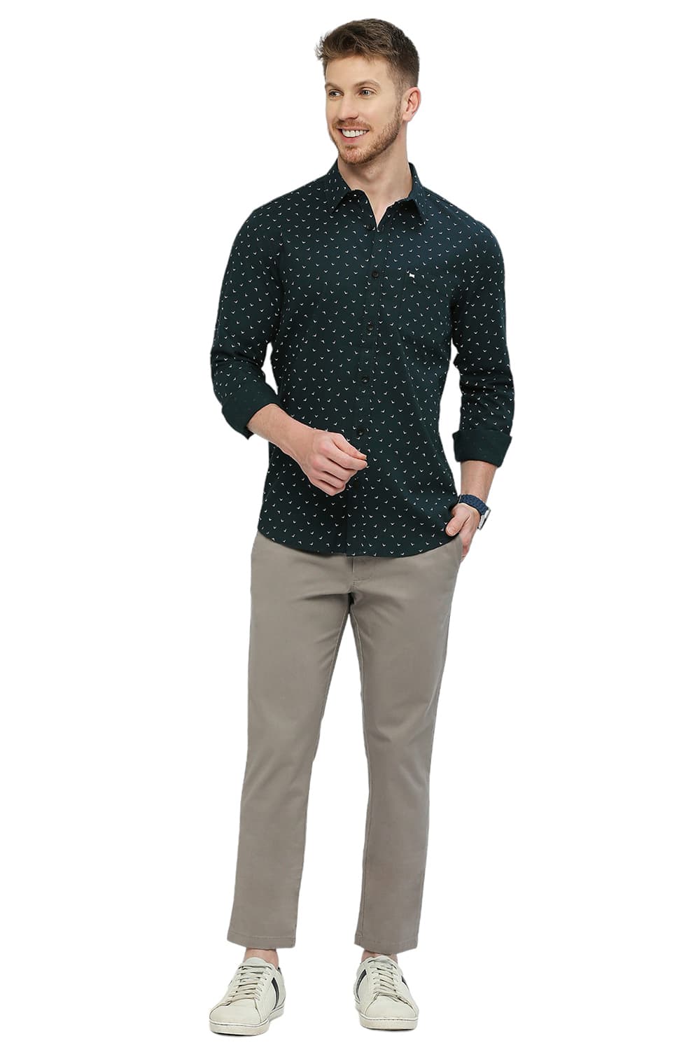 BASICS SLIM FIT COTTON DOBBY PRINTED SHIRT