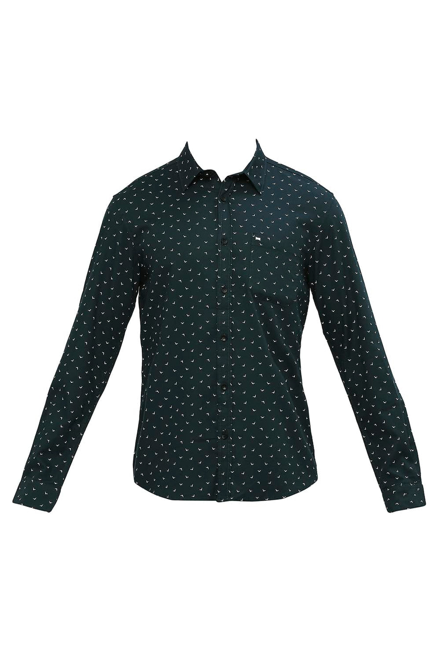 BASICS SLIM FIT DEEP LAKE TEAL COTTON DOBBY PRINTED SHIRT