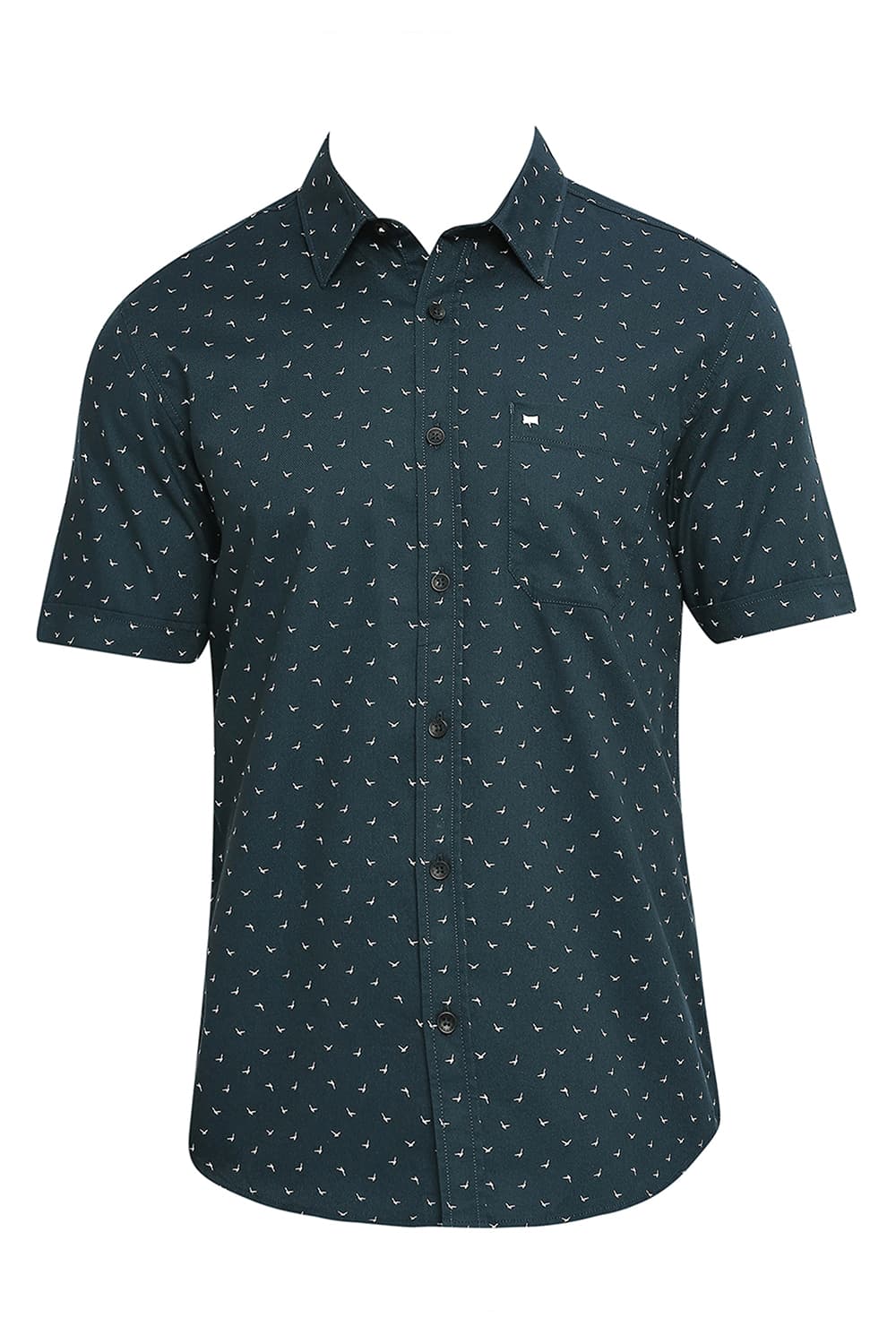 BASICS SLIM FIT COTTON DOBBY PRINTED HALFSLEEVES SHIRT