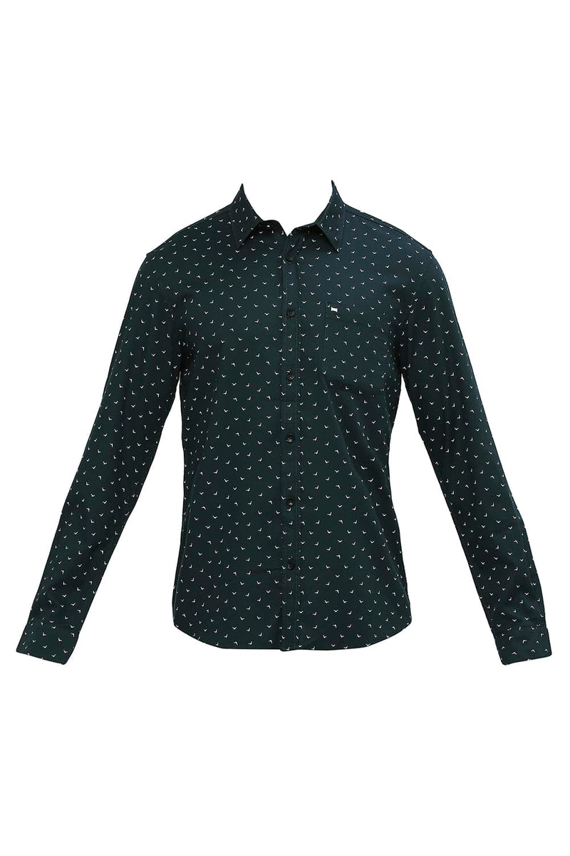 BASICS SLIM FIT COTTON DOBBY PRINTED SHIRT