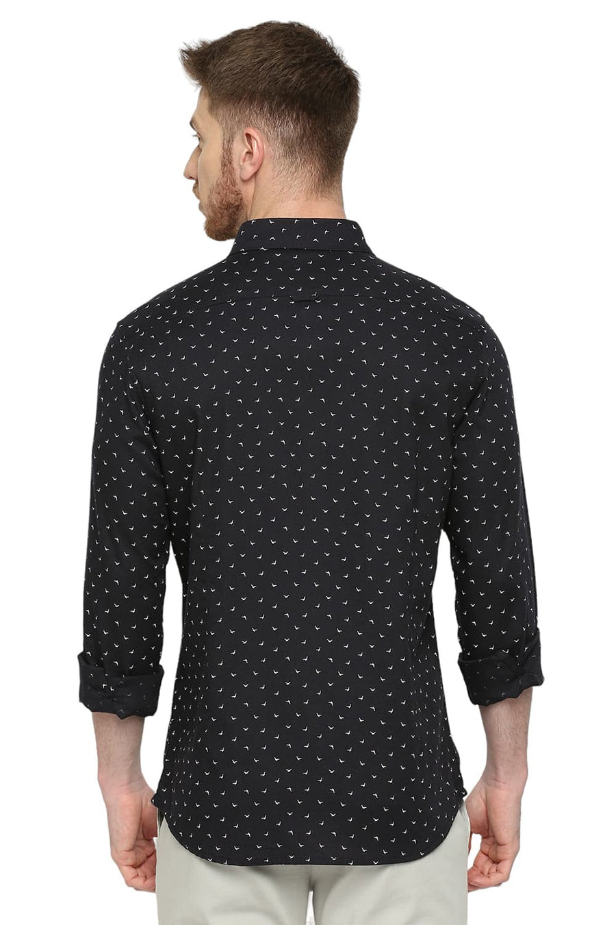 BASICS SLIM FIT CHARCOAL GREY COTTON DOBBY PRINTED SHIRT