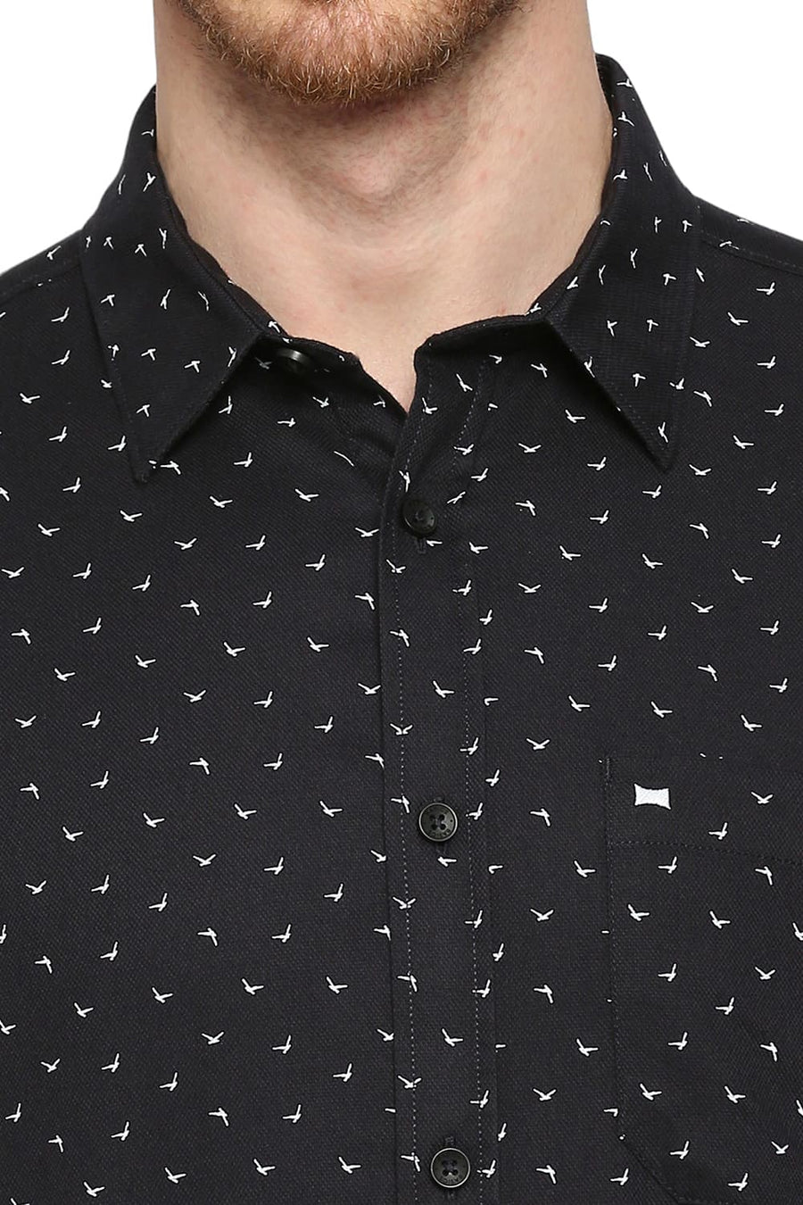 BASICS SLIM FIT CHARCOAL GREY COTTON DOBBY PRINTED SHIRT