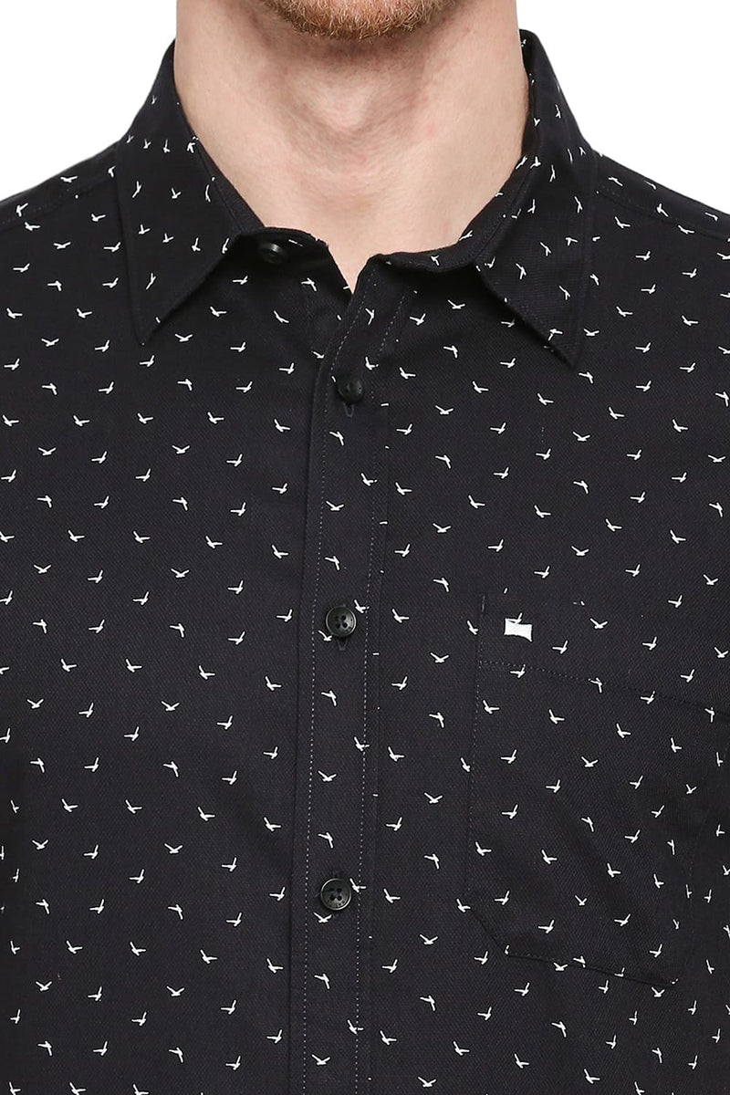 BASICS SLIM FIT COTTON DOBBY PRINTED HALFSLEEVES SHIRT