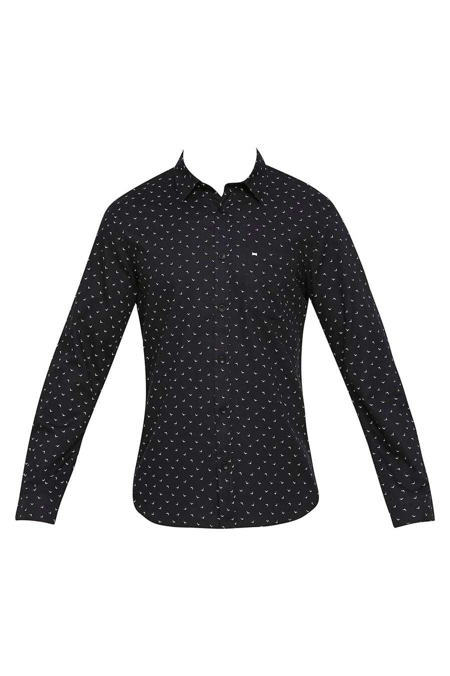 BASICS SLIM FIT CHARCOAL GREY COTTON DOBBY PRINTED SHIRT