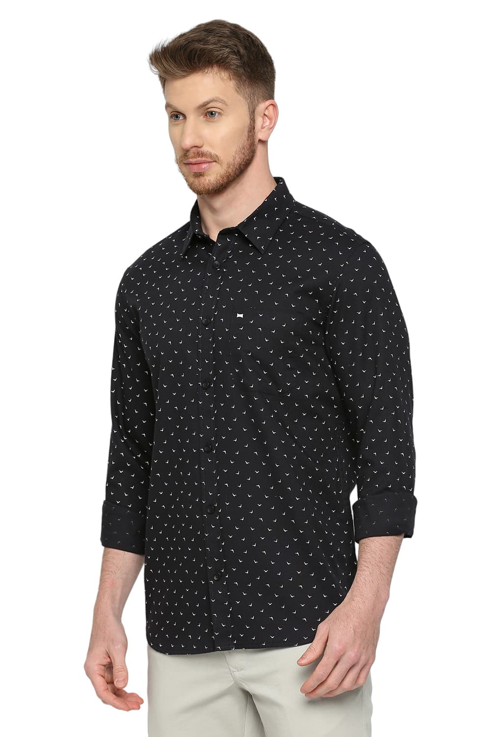 BASICS SLIM FIT COTTON DOBBY PRINTED SHIRT