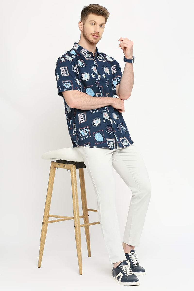 Slim Fit Tencel Printed Halfsleeves Shirt