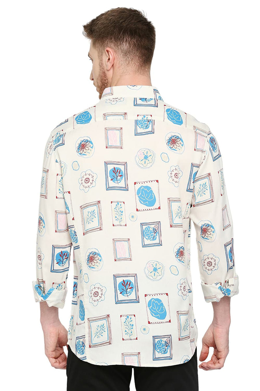 BASICS SLIM FIT PALE BEIGE TENCEL PRINTED SHIRT