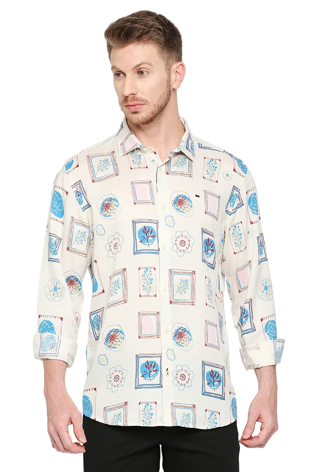 BASICS SLIM FIT TENCEL PRINTED SHIRT