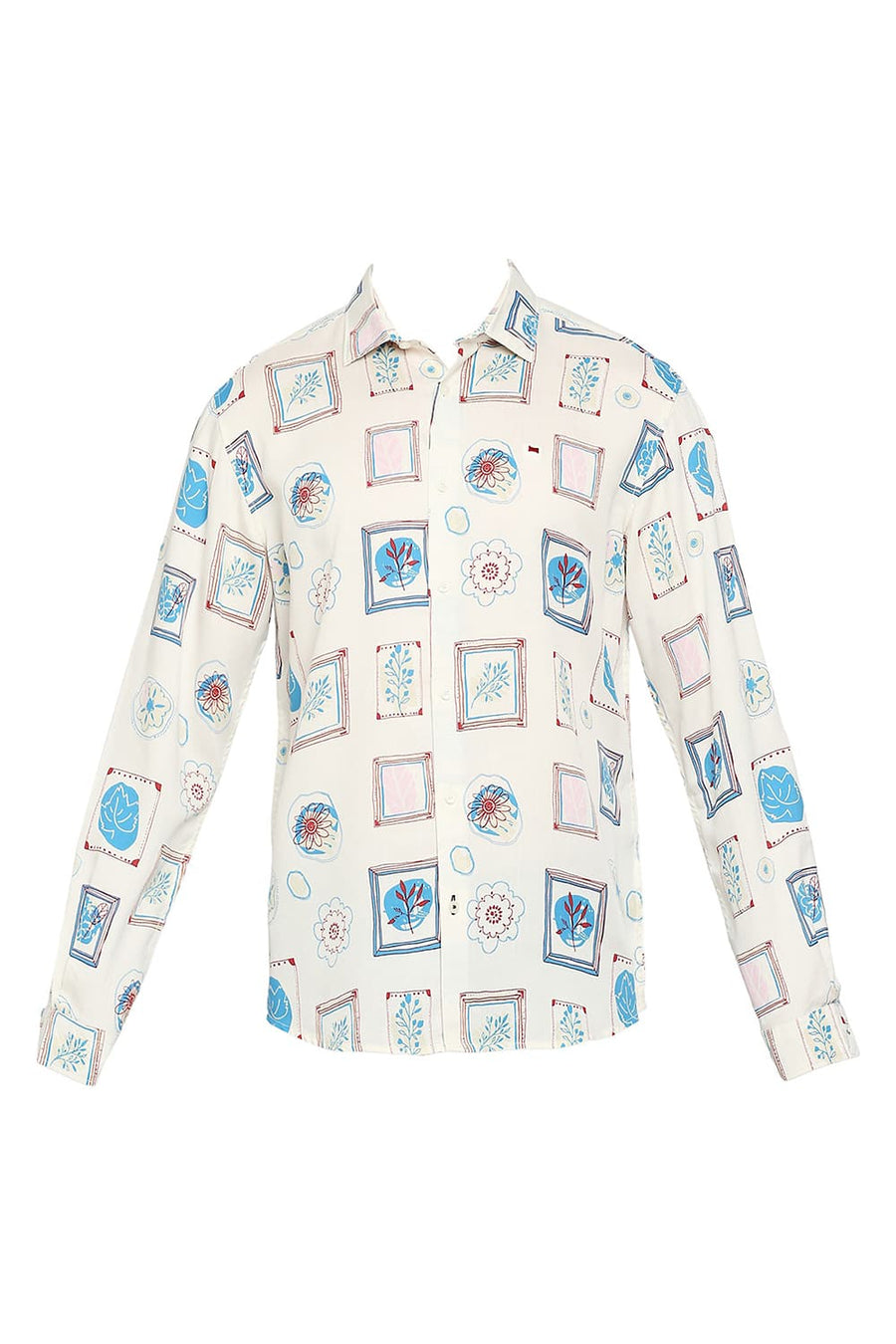 BASICS SLIM FIT PALE BEIGE TENCEL PRINTED SHIRT