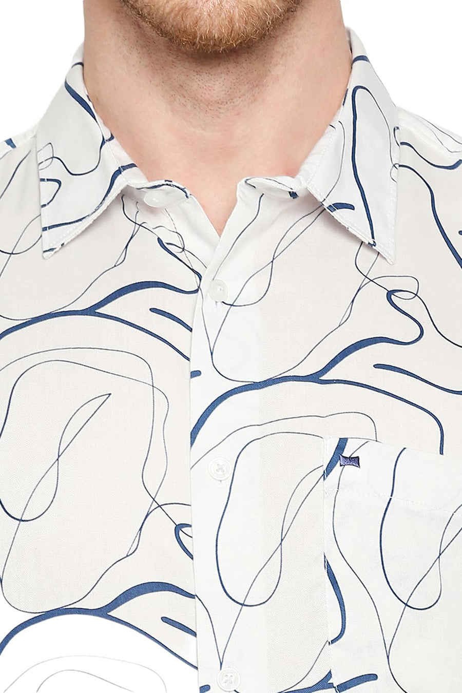 BASICS SLIM FIT SUMMER SAND ECRU TENCEL PRINTED SHIRT