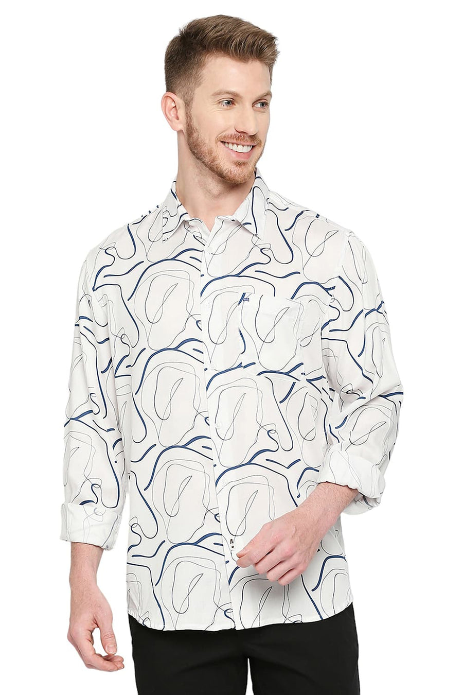 BASICS SLIM FIT SUMMER SAND ECRU TENCEL PRINTED SHIRT