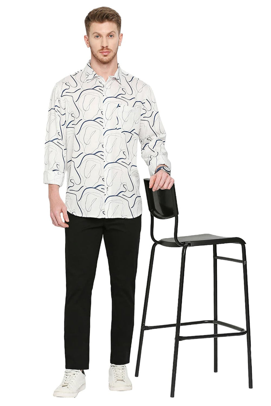 BASICS SLIM FIT SUMMER SAND ECRU TENCEL PRINTED SHIRT