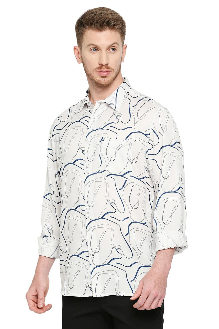 BASICS SLIM FIT SUMMER SAND ECRU TENCEL PRINTED SHIRT