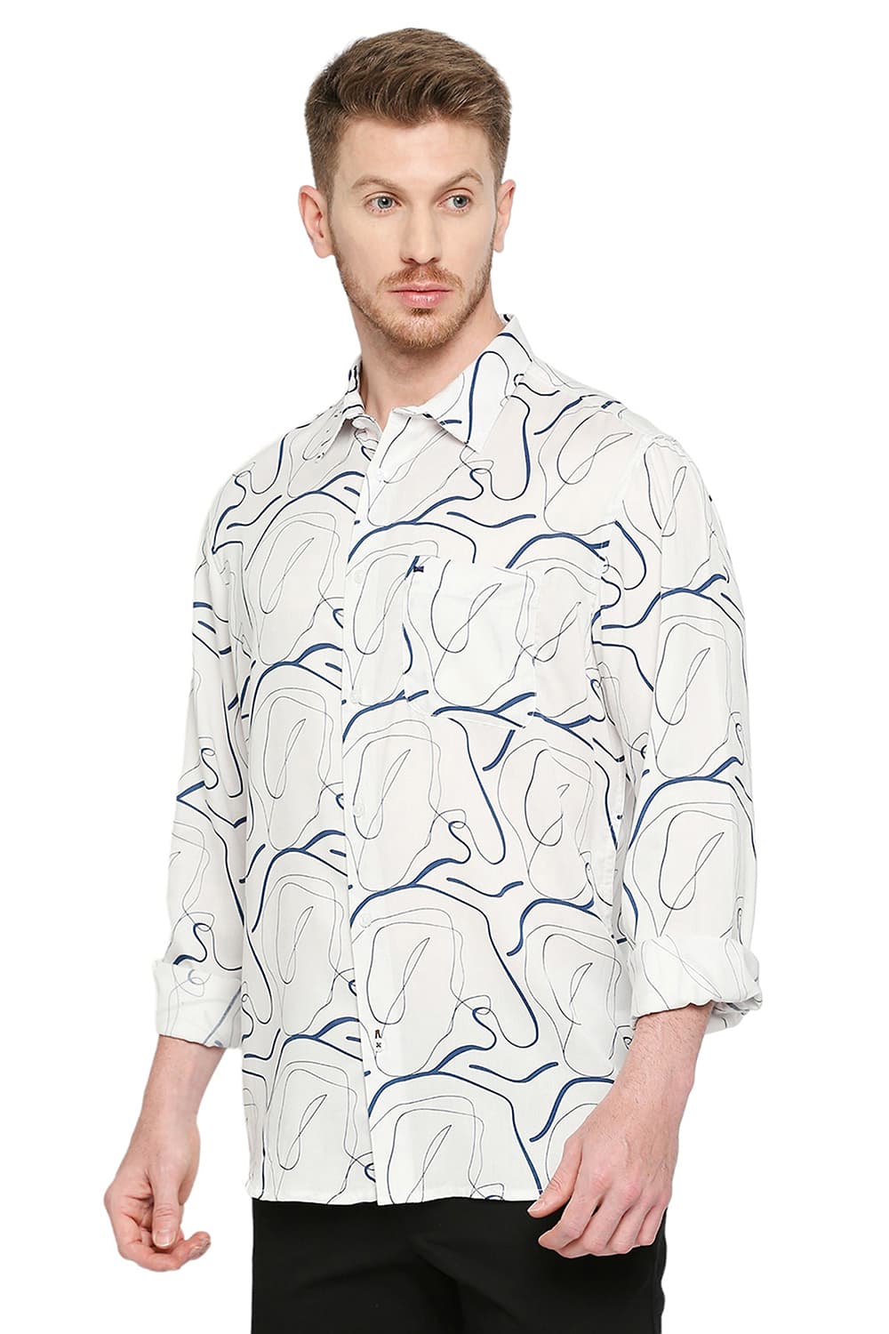 BASICS SLIM FIT TENCEL PRINTED SHIRT