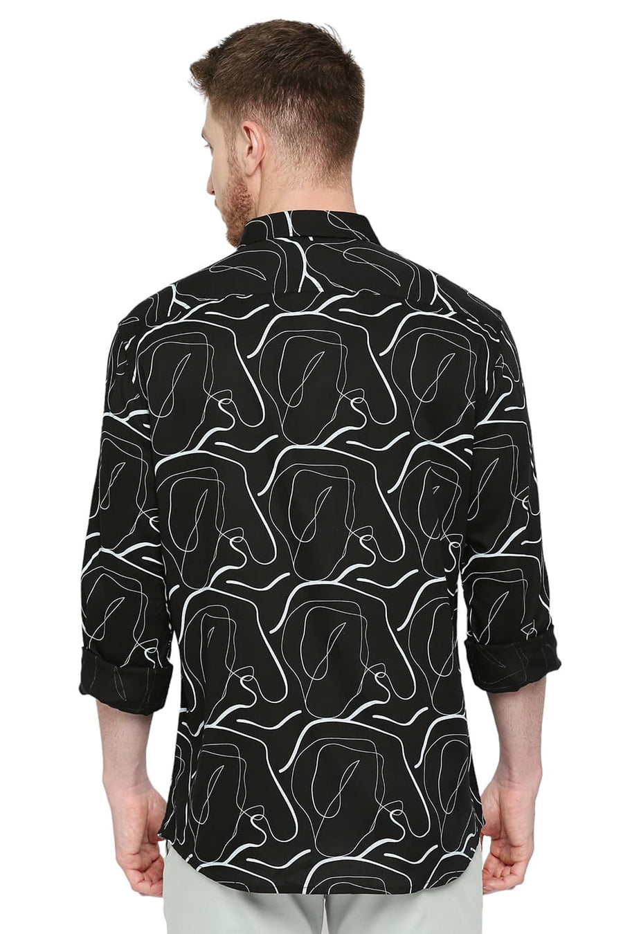 BASICS SLIM FIT VULCAN BLACK TENCEL PRINTED SHIRT