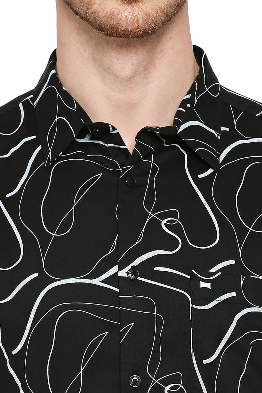 BASICS SLIM FIT VULCAN BLACK TENCEL PRINTED SHIRT