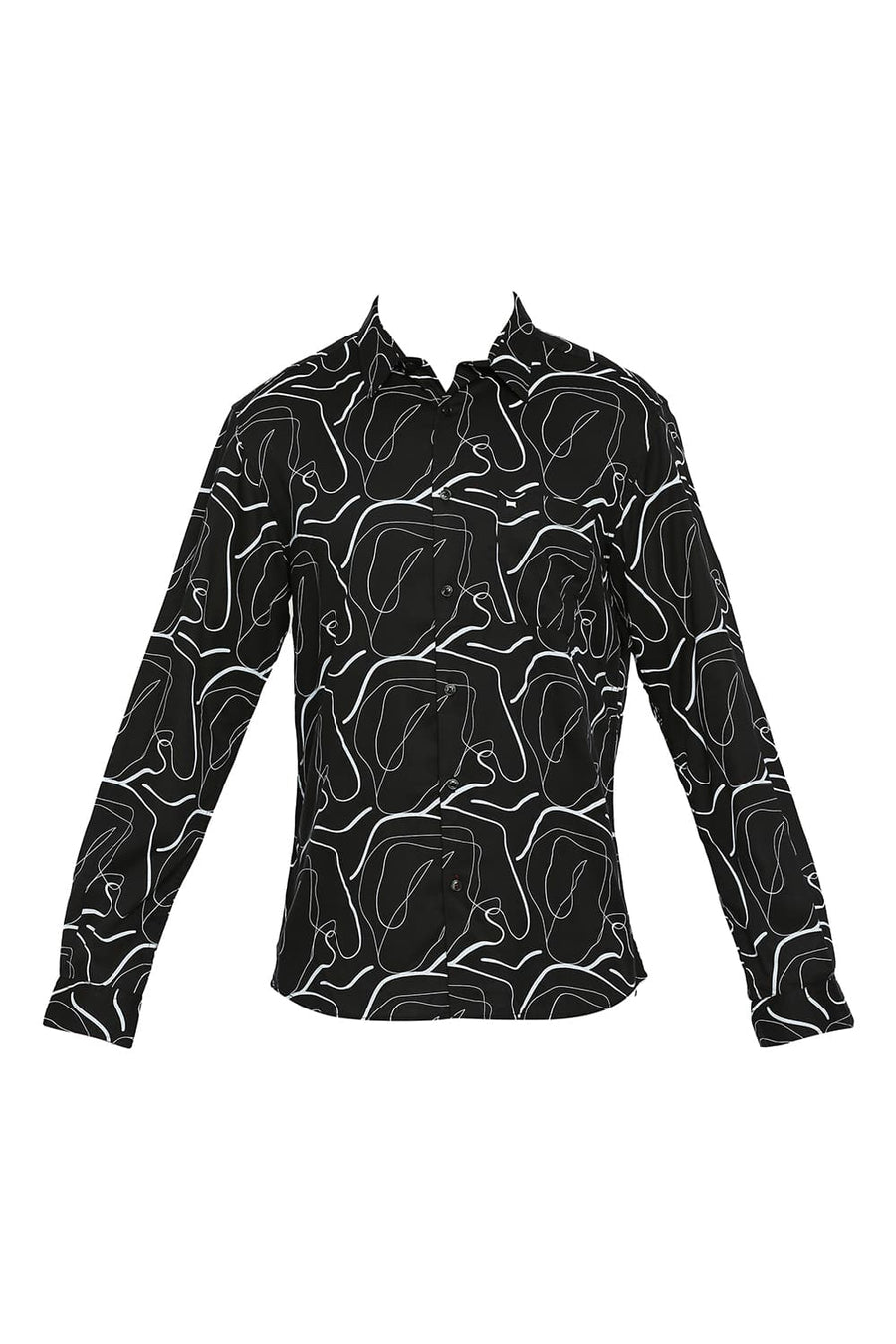 BASICS SLIM FIT VULCAN BLACK TENCEL PRINTED SHIRT