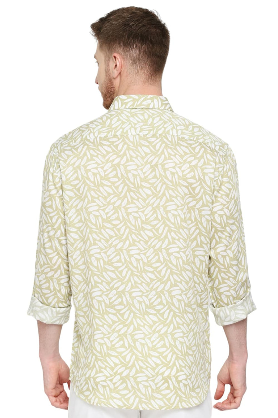 BASICS SLIM FIT CAPULET OLIVE TENCEL PRINTED SHIRT