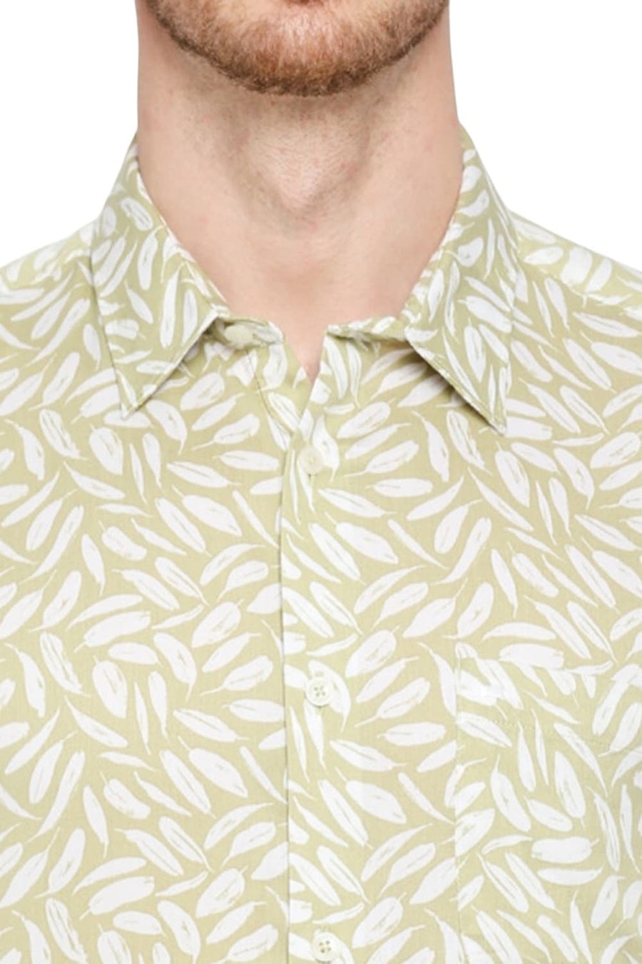 BASICS SLIM FIT CAPULET OLIVE TENCEL PRINTED SHIRT