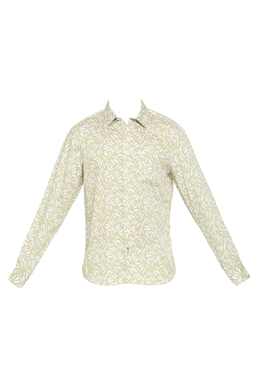 BASICS SLIM FIT CAPULET OLIVE TENCEL PRINTED SHIRT