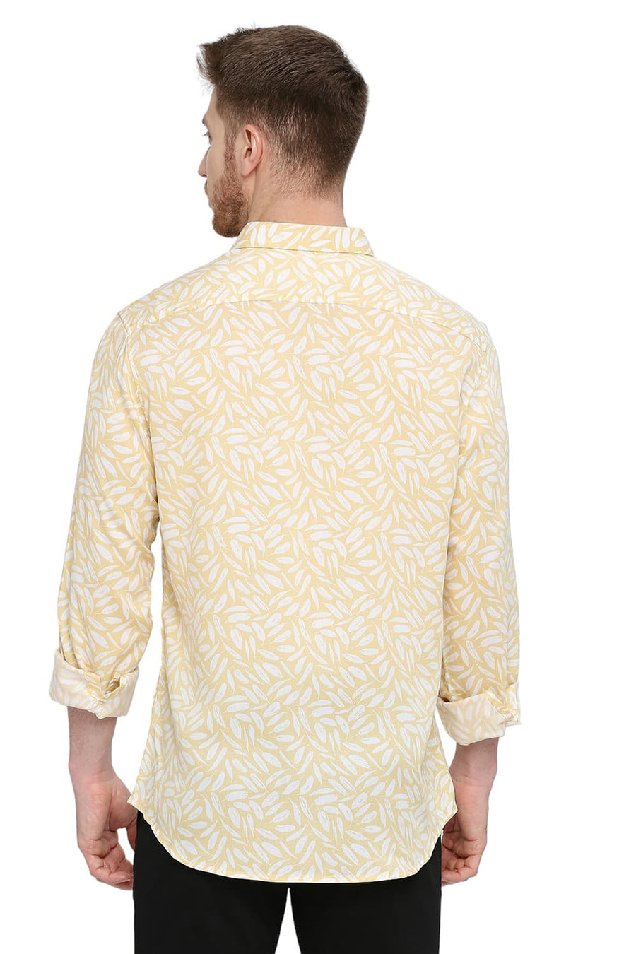 BASICS SLIM FIT SUNDRESS YELLOW TENCEL PRINTED SHIRT
